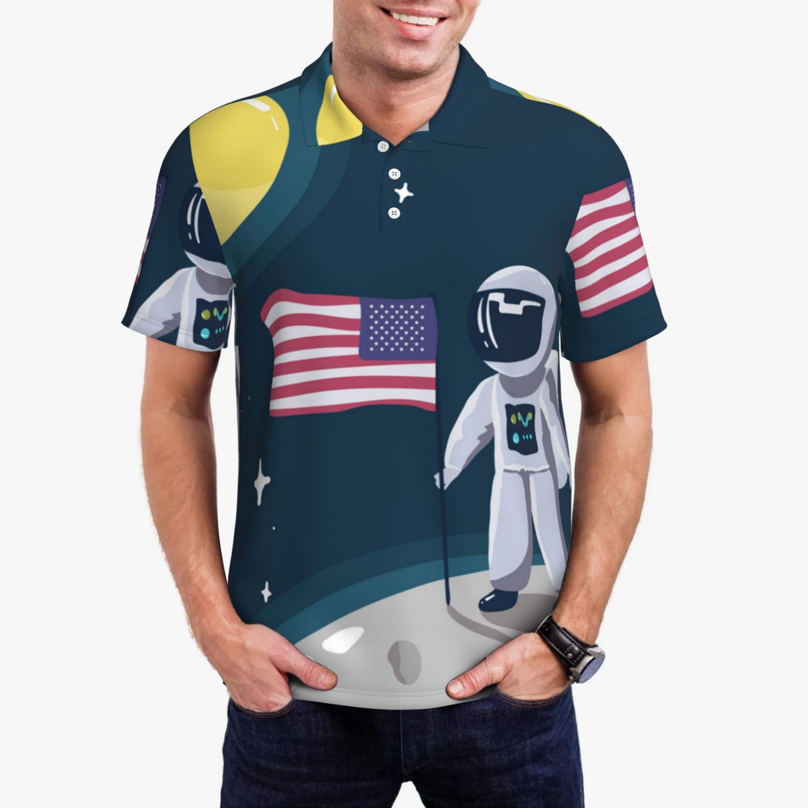 USA Flag Polo Mens Golf Polo Shirt by ReadyGOLF