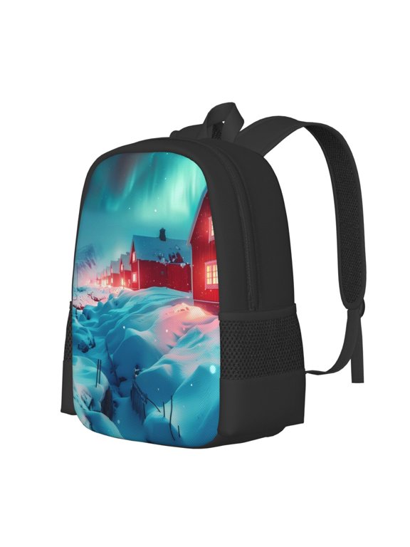 Aurora Borealis Village Print Large Capacity Backpack,Travel Backpack,Laptop Bag,College School Rucksack Bag,for School, Travel & Outdoor Activities