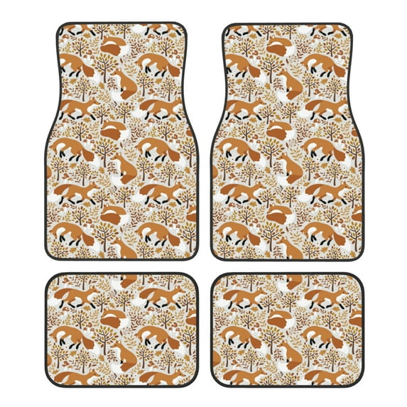 Fuzoiu Autumn Fox with Brown Plants Print Carpet Floor Mats for Car,Car Foot Mat Set,Universal Fit 4 Piece Mat Pad Set,Fits Most Cars Trucks Vans Sedans SUV Auto Carpet Mat Se