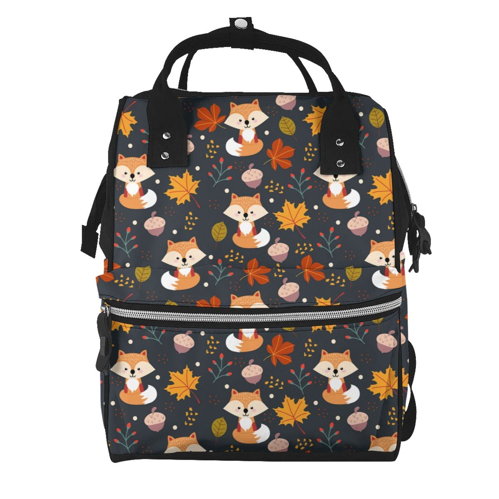Fuzoiu Autumn Fox Print Diaper Bag Backpack,Baby Essentials Travel Tote,Multi function Waterproof Diaper Bag, Travel Essentials Baby Bag - Unisex