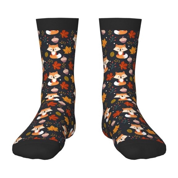 Fuzoiu Autumn Fox Print Kids Socks For Boys Girls,Grip Crew Socks with Non Slip,Lightweight Stretch Crew Socks,Toddlers Crew Boot Socks