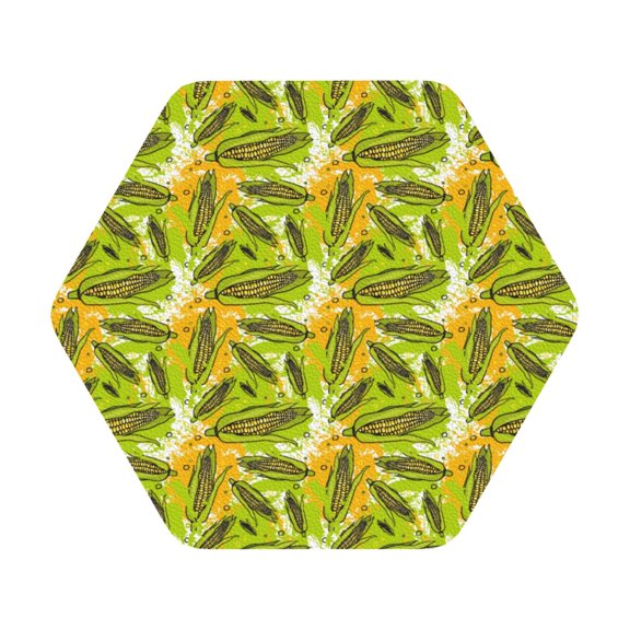 Fuzoiu Autumn Harvest Cartoon Corn Print Leather Coasters Set,Drink Coasters Set of 6,for Tabletop Protection, Durable PVC Coasters,Home Décor and Housewarming Gift,Hexagon