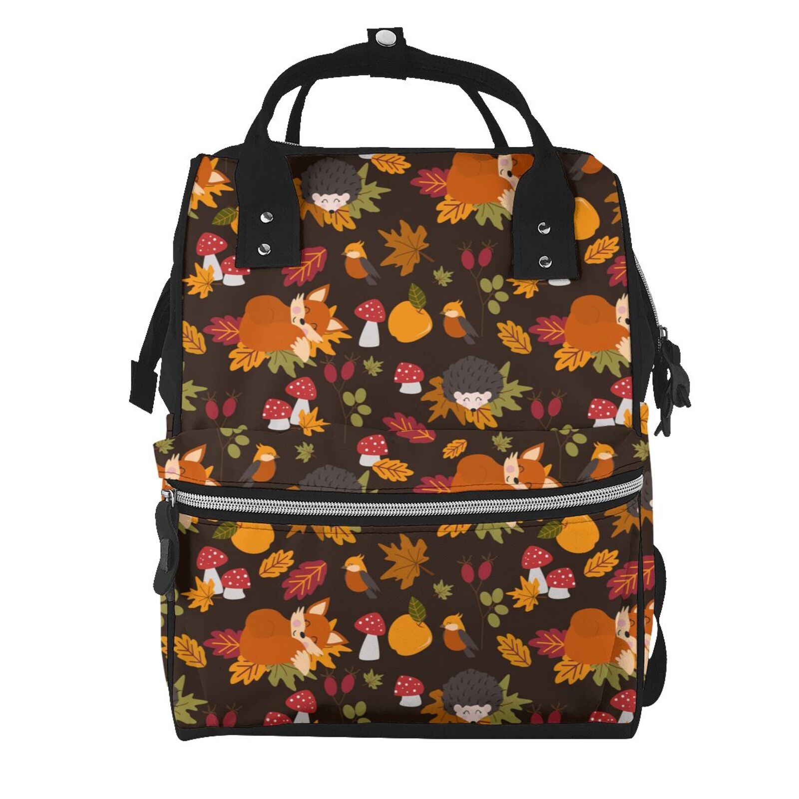 Fuzoiu Autumn Hedgehog and Fox Cute Print Diaper Bag Backpack,Baby Essentials Travel Tote,Multi function Waterproof Diaper Bag, Travel Essentials Baby Bag - Unisex