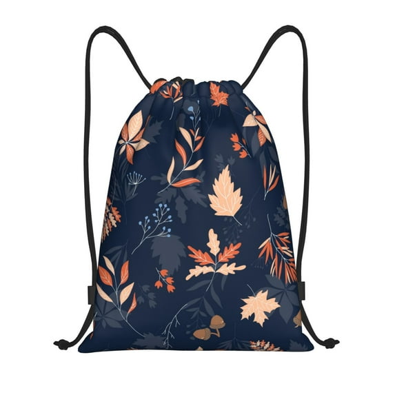 Fuzoiu Autumn Leaves With Blue Print Drawstring Backpack for Gym, Travel, Yoga,Sports Sackpack String Bag for Women Men-Medium