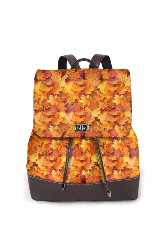 Naloa Autumn Maple Leaf Pile Print Leather Backpack Purse for Women and Ladies,Shoulder Travel Daypacks Bags,Laptop Backpack for Women