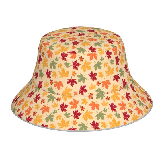 Fuzoiu Autumn Maple Leaves Print Reflective Bucket Hat,Outdoor Hat for Men and Women,Bucket Hat for Travel Fishing Hunting Summer Camp