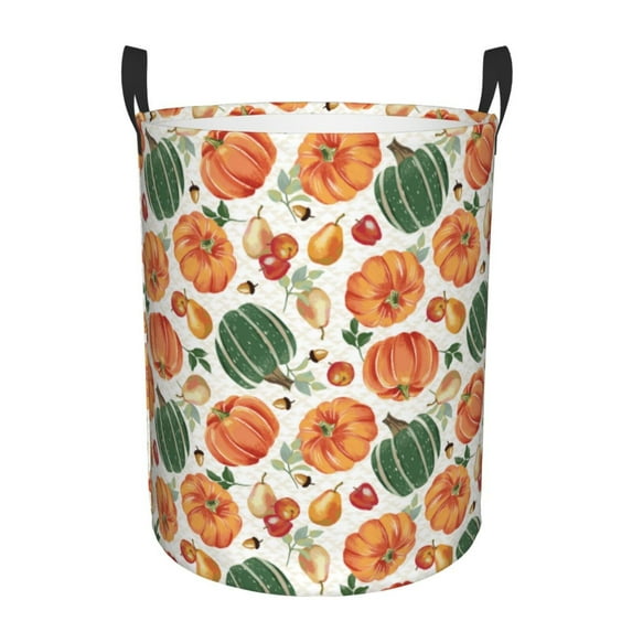 Fuzoiu Autumn Pumpkins Print Circular Hamper,Laundry Basket with Handle,Collapsible Laundry,Dirty Clothes Storage Basket,for Bedroom Bathroom Dorm Living Room-