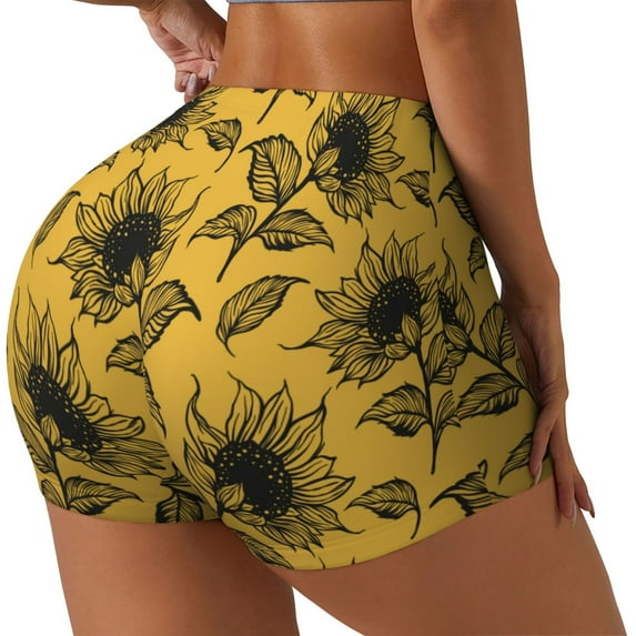 Fuzoiu Autumn Sunflower Print Women's Workout Shorts,Workout Biker Shorts Women,Exercise Fitness Shorts,Scrunch Short, Athletic Shorts for Gym Yoga Running Sport Active-Medium