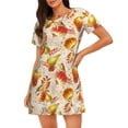 thumbnail image 1 of Fuzoiu Autumn With Birds Print Women Nightgowns, Soft Comfy Lightweight Short Sleeves Sleepwear,Crew Neck Loungewear, 1 of 6