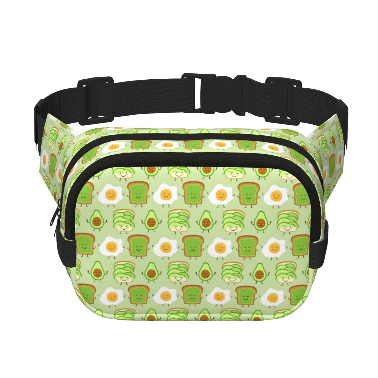 Fuzoiu Avocado And Toast Print Unisex Square Double Layer Waist Bag,Crossbody Fanny Pack Travel Workout Accessory