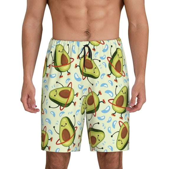 Fuzoiu Avocado Doing Sport Print Pajama Shorts for Men, Men's Pajama Bottoms,Mens Lounge Sleepwear,Pajama Pants with Pocket-Large
