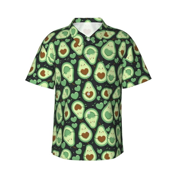 Fuzoiu Avocado Heart Print Hawaiian Shirt for Men, Summer Beach Casual Short Sleeve Button Down Shirts, Men’s Beach Summer Shirts with Pocket,3X-Large