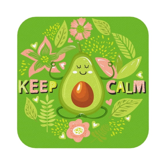 Fuzoiu Avocado Keep Calm Print Leather Coasters Set,Drink Coasters Set of 6,for Tabletop Protection, Durable PVC Coasters,Home Décor and Housewarming Gift,Square