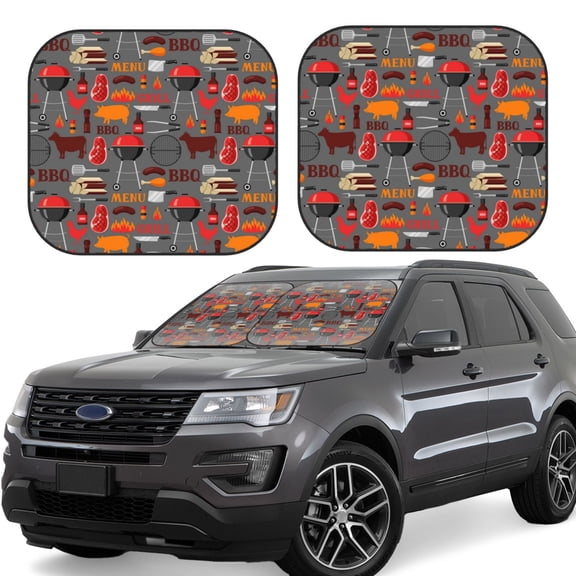 Fuzoiu BBQ Icons Print Car Windshield Sunshade,Folding Front Windshield Sun Shade,for Most Car Sedan SUV Truck,Car Windshield Sunshade-Small