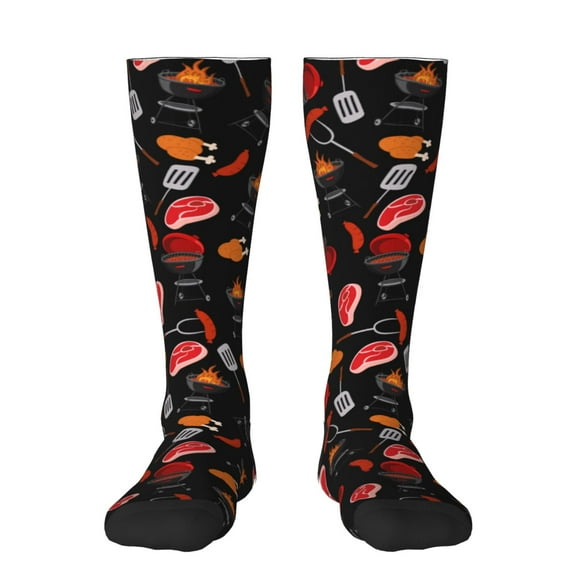 Fuzoiu BBQ Print Adult Stockings,Crew Socks,Unisex Fashion Socks, Casual Sports Socks,Comfortable Crew Socks for Everyday Wear and Sports