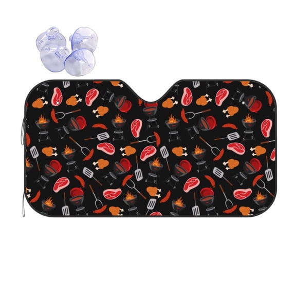 Fuzoiu BBQ Print Car Windshield Sun Shade,Block Uv Rays Sunshade,Foldable Front Window Sun Visor Protector for Car,SUV,Truck-Keep Vehicle Cool-BBQ