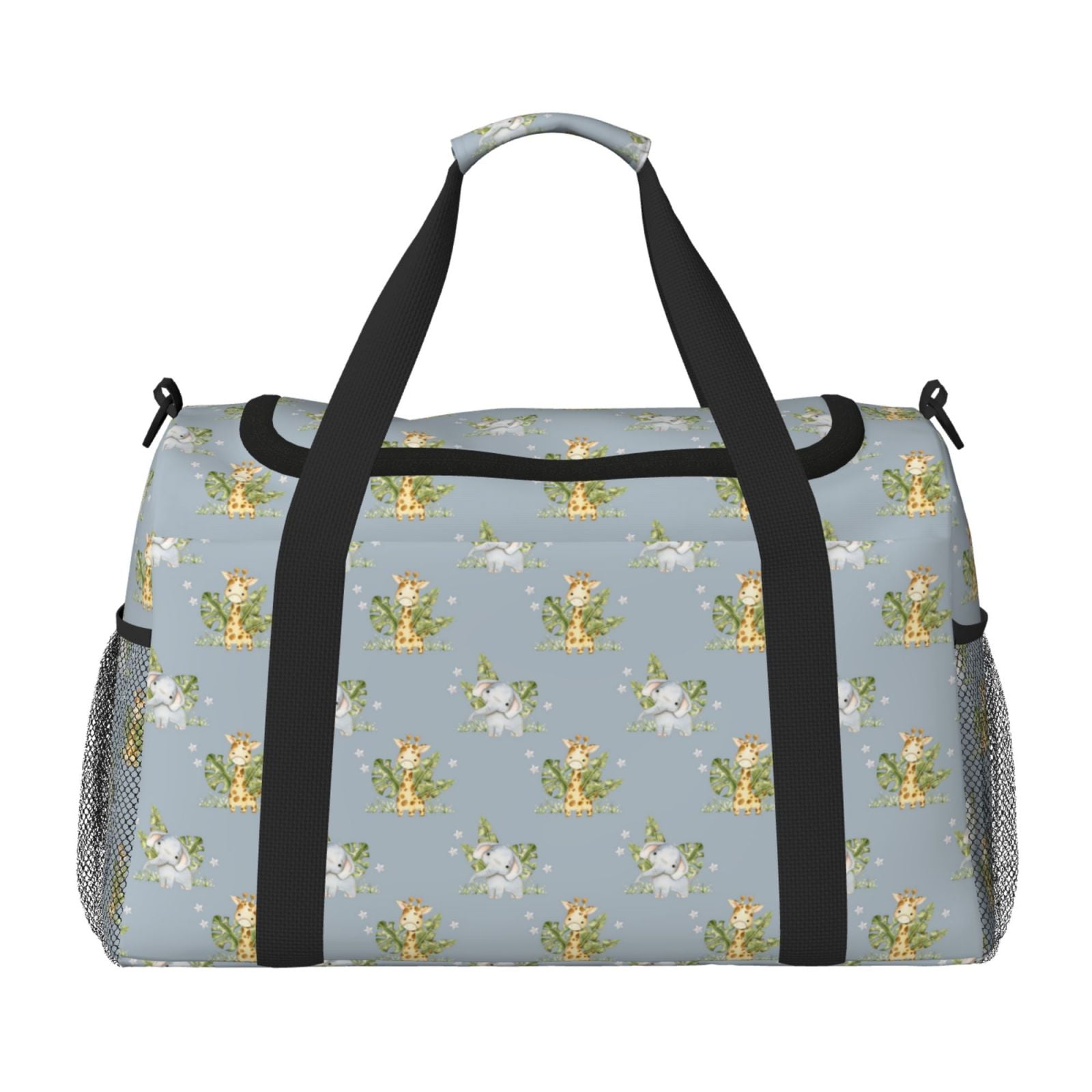Fuzoiu Baby Elephant Giraffe Print Travel Duffle Bag,Carry On Tote Bags,Duffel Bag,Sport Gym Bag, Hospital Bag for Labor and Delivery, Overnight Bag,Luggage Bag