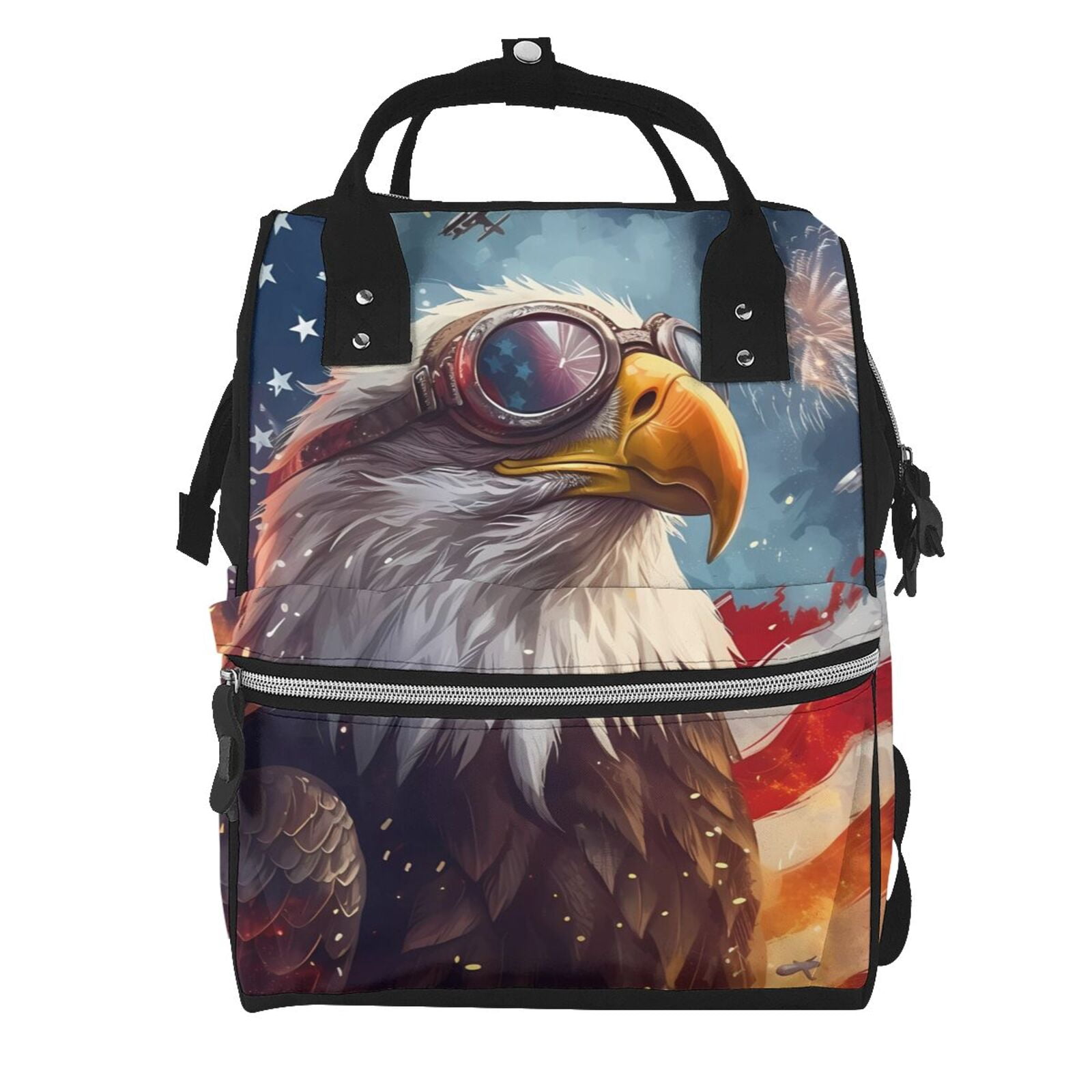 Fuzoiu Bald Eagle Pilot Print Diaper Bag Backpack,Baby Essentials Travel Tote,Multi function Waterproof Diaper Bag, Travel Essentials Baby Bag - Unisex