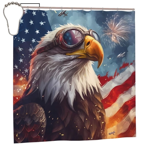Fuzoiu Bald Eagle Pilot Print Waterproof Shower Curtain 72x72in with Heavy Duty Metal Grommets,Machine Washable Spring Modern Shower Curtains