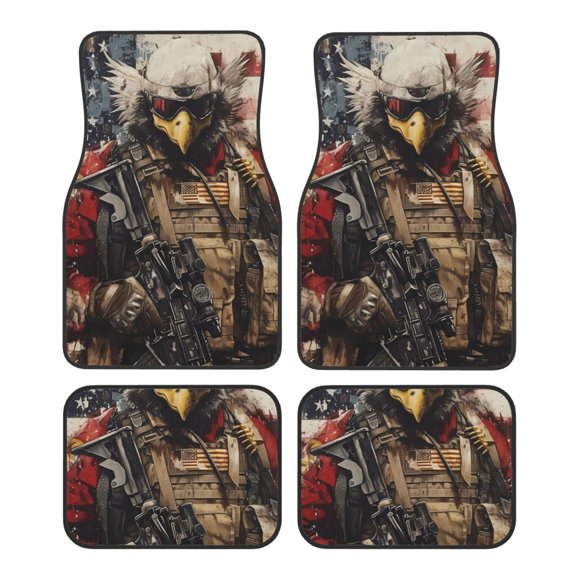 Fuzoiu Bald Eagle Soldier Print Carpet Floor Mats for Car,Car Foot Mat Set,Universal Fit 4 Piece Mat Pad Set,Fits Most Cars Trucks Vans Sedans SUV Auto Carpet Mat Se
