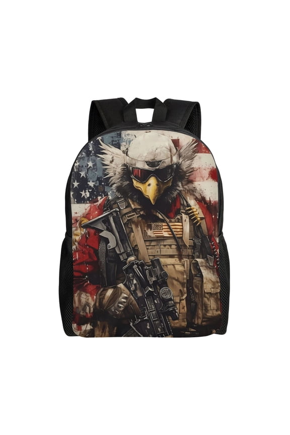 Bald Eagle Soldier Print Laptop Backpack,Work Business Backpacks, Large Capacity Nurse Bag College Bookbag for School, Waterproof Casual Daypack for Travel