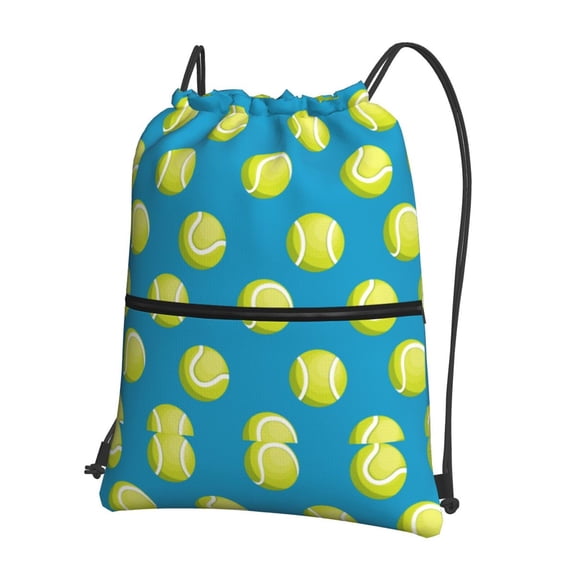 Fuzoiu Ball Tennis Print Drawstring Backpack Water Resistant String Bag Sports Sackpack Gym Sack for Men Women