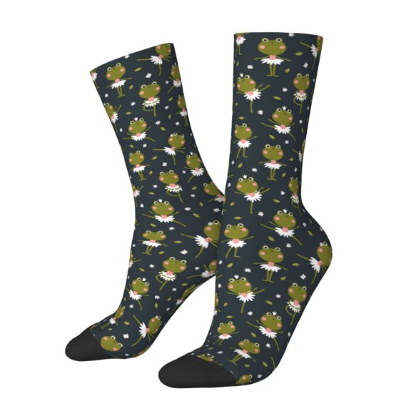 Fuzoiu Ballerina Frogs Print Athletic Crew Socks for Men & Women,Casual Crew Socks,Above Ankle Crew Socks for Business, Casual
