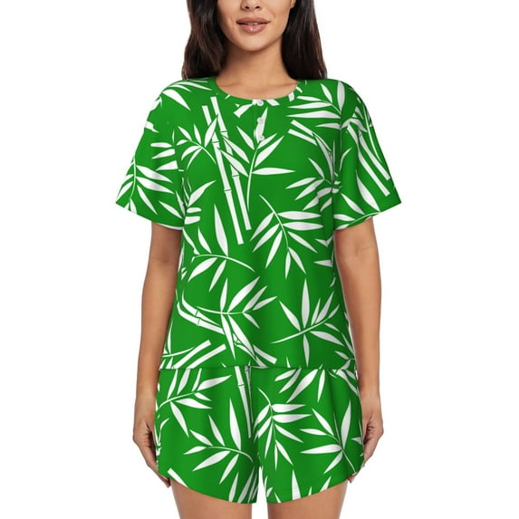 Fuzoiu Bamboo Print Women's Short-Sleeved Pajama Set,Lounge Sleepwear Set,Womens Pajama Sets 2 Piece,Button-Up Top and Shorts with Pockets-3X-Large