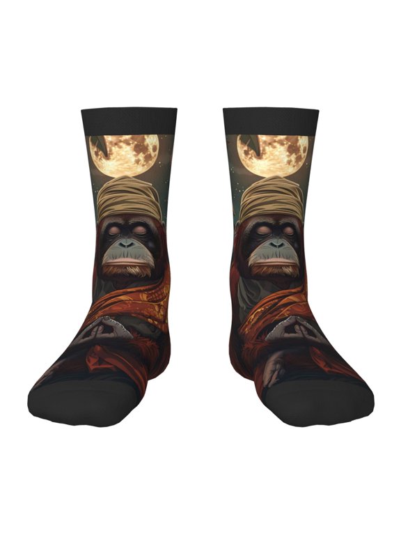 Banana Leaf Meditating Gorilla Print Kids Socks For Boys Girls,Grip Crew Socks with Non Slip,Lightweight Stretch Crew Socks,Toddlers Crew Boot Socks