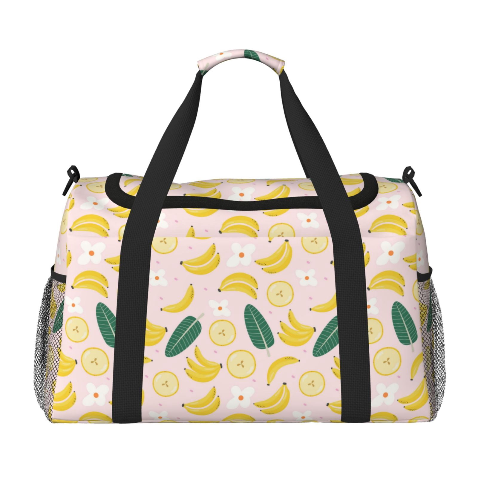 Fuzoiu Banana With Leaves Print Travel Duffle Bag,Carry On Tote Bags,Duffel Bag,Sport Gym Bag, Hospital Bag for Labor and Delivery, Overnight Bag,Luggage Bag