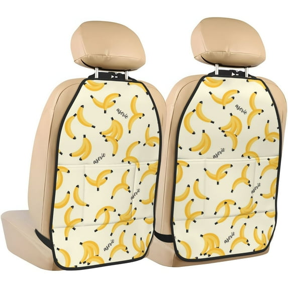 Fuzoiu Banana Print 2 Pack Kick Mat Back Seat Protector With 3 Storage Pockets, Universal Car Seat Back Organizer For Kids Pets, Waterproof Backseat Protector For Most Car