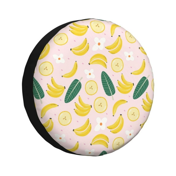 Fuzoiu Banana With Leaves Print Universal Spare Tire Cover with Buckle Strap, Waterproof Wheel Covers for Jeep, Trailer, RV, Truck and All Car-15 inch