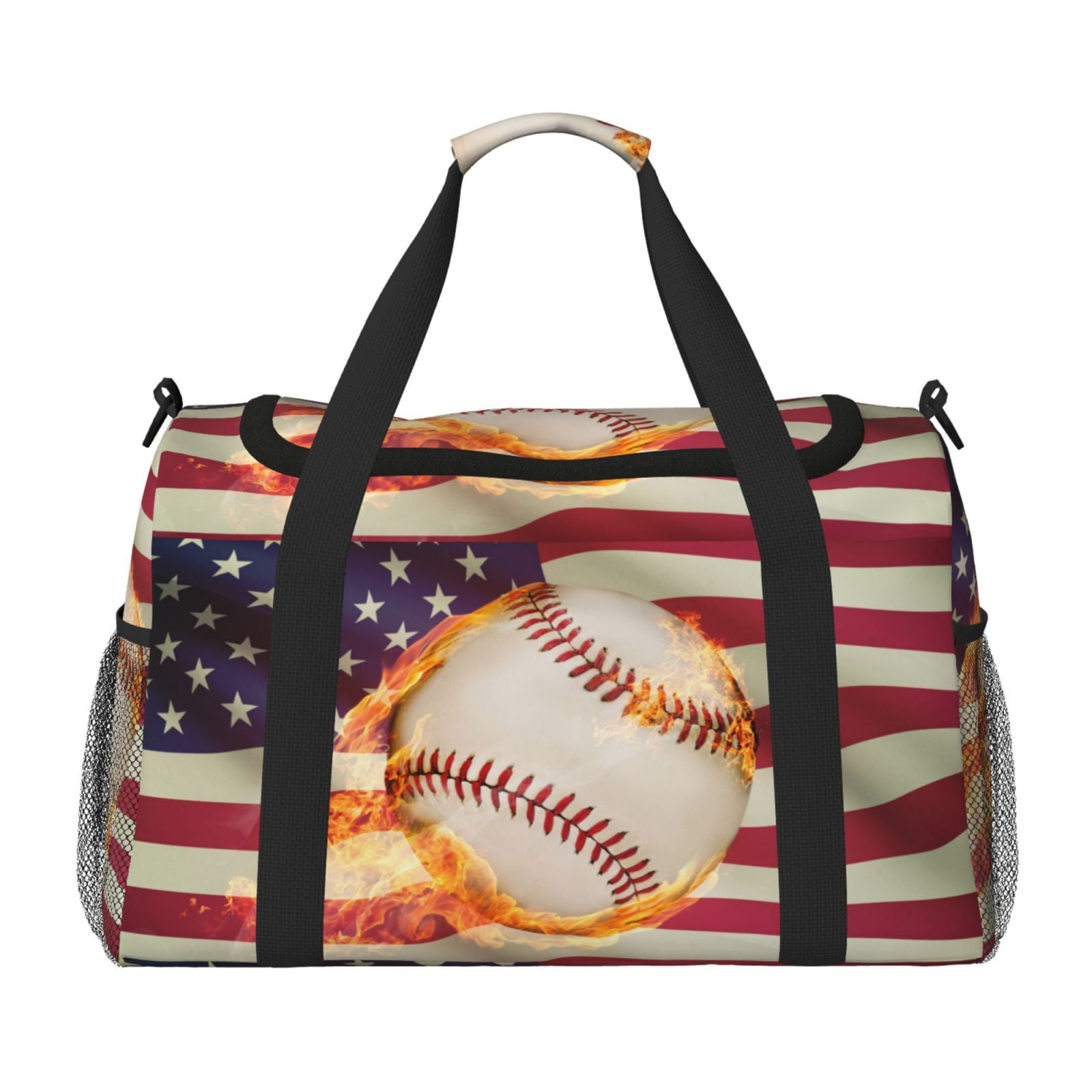 Fuzoiu Baseball Ball With Flag Print Travel Duffle Bag,Carry On Tote Bags,Duffel Bag,Sport Gym Bag, Hospital Bag for Labor and Delivery, Overnight Bag,Luggage Bag