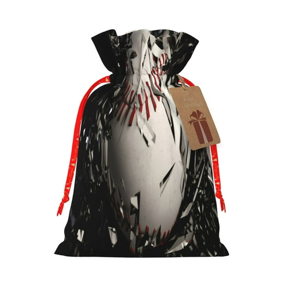 Fuzoiu Baseball Breaking Glass Print Christmas Gift Bag,Burlap Gift Bag with Drawstring Closure & Hang Tag,Perfect for Holidays, Birthdays, and Special Occasions-Medium