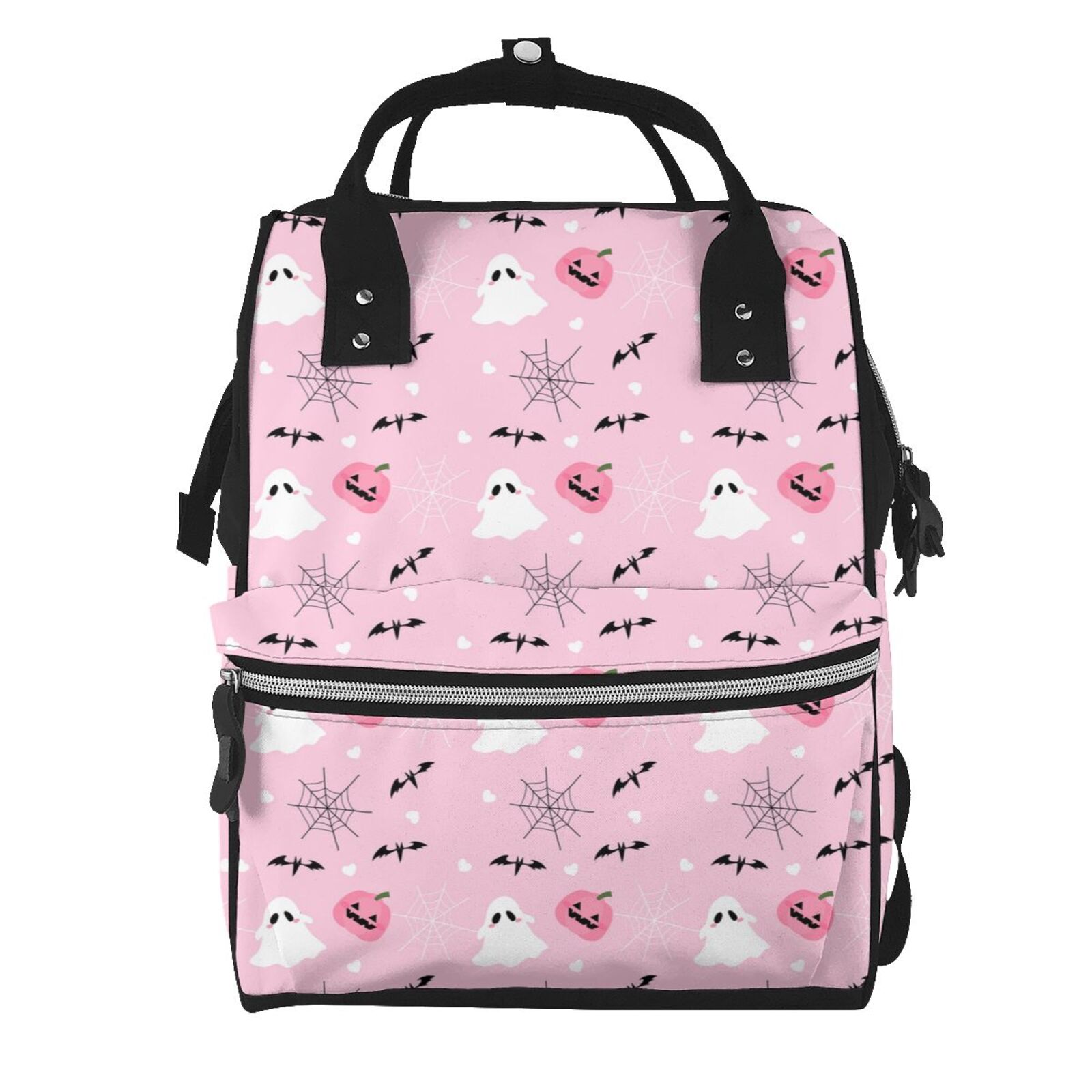 Fuzoiu Bat And Pumpkin Print Diaper Bag Backpack,Baby Essentials Travel Tote,Multi function Waterproof Diaper Bag, Travel Essentials Baby Bag - Unisex