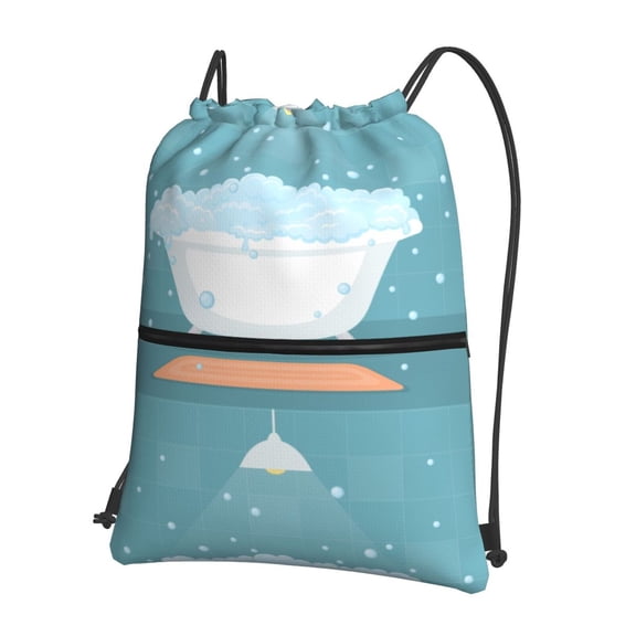 Fuzoiu Bathtub with Soap Bubbles Print Drawstring Backpack Water Resistant String Bag Sports Sackpack Gym Sack for Men Women