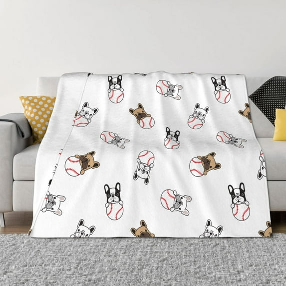 Fuzoiu Bbaseball Dog Print Flannel Blanket,Throw Blanket,Flannel Home Decor,Fleece Bed Blankets,Cozy Soft Blanket for Bed, Sofa, Camping, and Travel-40"x30"