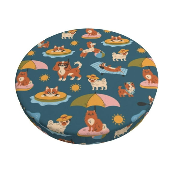 Fuzoiu Beach Dog Print Bar Stool Cushions, Super Breathable Round Bar Stool Covers,Seat Cushion Round- One Cushion Only-14 inch