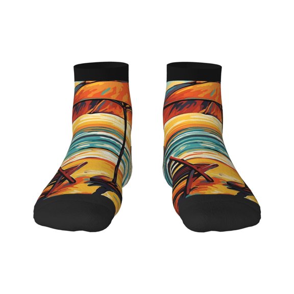 Fuzoiu Beach Umbrella Sunset Print Adult Socks, Crew Moisture-wicking Socks, Unisex Cushion Crew Socks,Casual Sports Ankle Socks