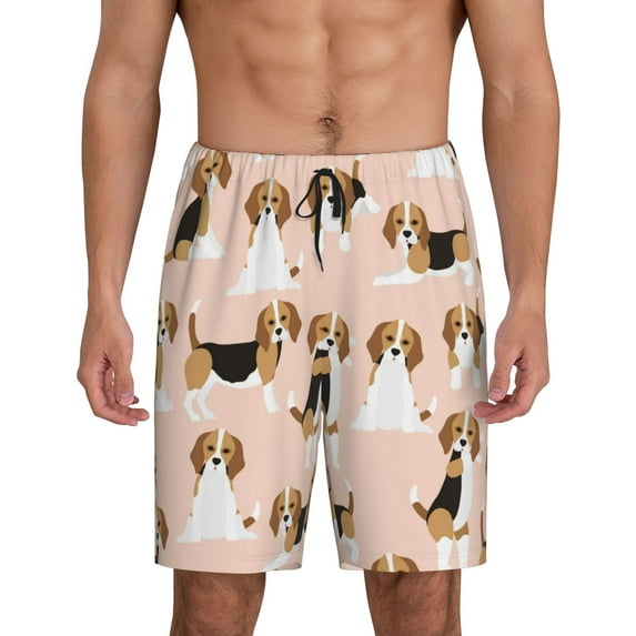 Fuzoiu Beagle Dog On Brown Print Pajama Shorts for Men, Men's Pajama Bottoms,Mens Lounge Sleepwear,Pajama Pants with Pocket-3X-Large