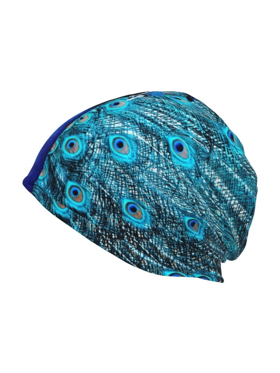 Beautiful Blue Peacock Print Winter Beanie Hat for Men & Women,Warm Knit Cap,Women Windproof Watch Hat,Knit Warm Unisex Beanie