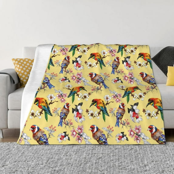 Fuzoiu Beautiful Bright Birds And Flowers Print Flannel Blanket,Throw Blanket,Flannel Home Decor,Fleece Bed Blankets,Cozy Soft Blanket for Bed, Sofa, Camping, and Travel-80"x60"