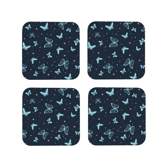 Fuzoiu Beautiful Butterflies Print Leather Coasters Set,Drink Coasters Set of 4,for Tabletop Protection, Durable PVC Coasters,Home Décor and Housewarming Gift-Square