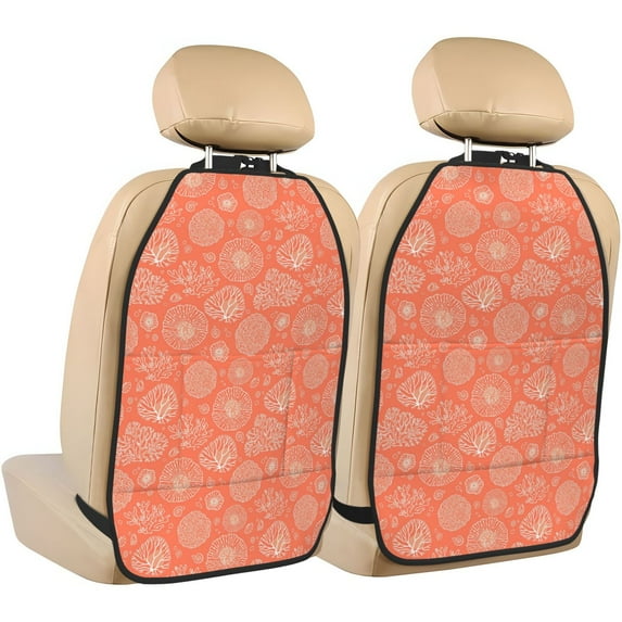 Fuzoiu Beautiful Corals Print 2 Pack Kick Mat Back Seat Protector With 3 Storage Pockets, Universal Car Seat Back Organizer For Kids Pets, Waterproof Backseat Protector For Most Car