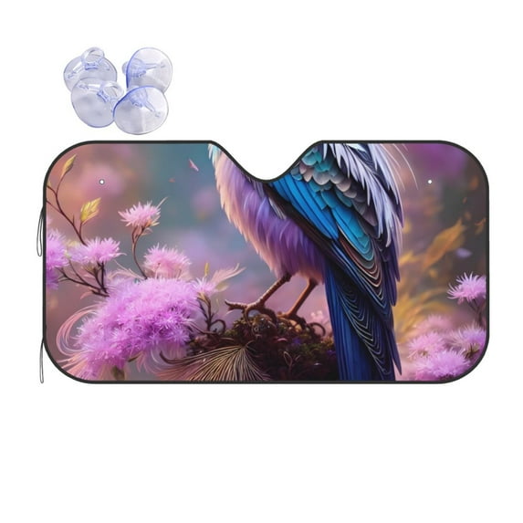 Fuzoiu Beautiful Flower Blue Bird Print Car Windshield Sun Shade,Block Uv Rays Sunshade,Foldable Front Window Sun Visor Protector for Car,SUV,Truck-Keep Vehicle Cool-Beautiful Flower Blue Bird