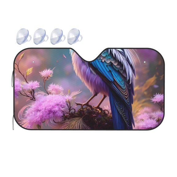 Fuzoiu Beautiful Flower Blue Bird Print Car Windshield Sunshade,Foldable Reflective Sun Visor,Windshield Sun Shade,UV Rays Sun Visor Shade,Auto Front Sun Shield Shade-Small