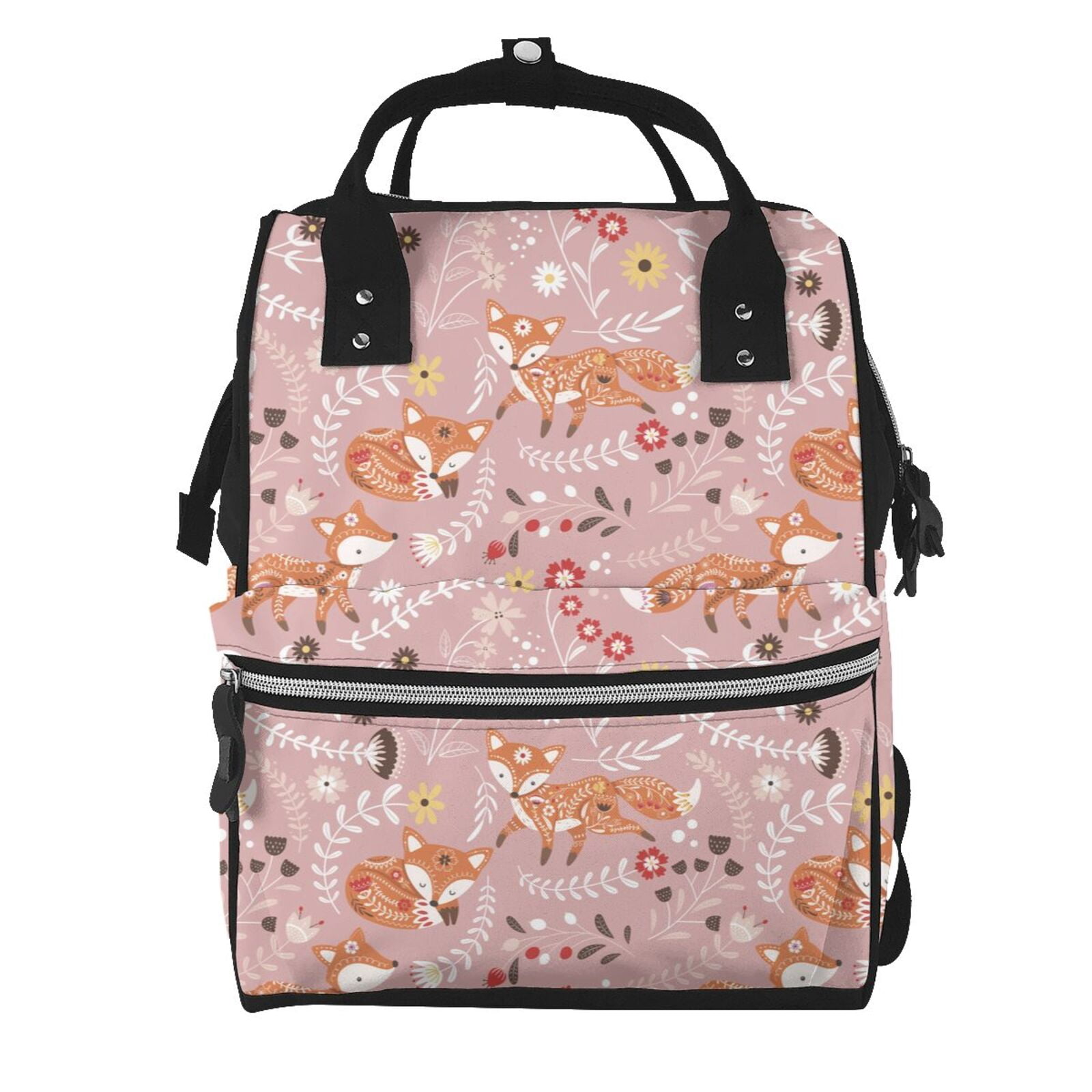 Fuzoiu Beautiful Fox Print Diaper Bag Backpack,Baby Essentials Travel Tote,Multi function Waterproof Diaper Bag, Travel Essentials Baby Bag - Unisex