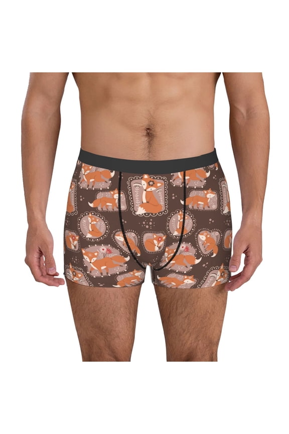 Beautiful Fox Print Men's Ultra Breathable Underwear,No Riding Up Boxer Briefs with ComfortFlexible Waistband-Large