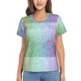 thumbnail image 1 of Fuzoiu Beautiful Glitter Print Women's Classic V-Neck T-Shirt, Short Sleeve V Neck Tees for Casual Everyday Wear,Casual Fit Tee,Summer Fashion Tops-Large, 1 of 5