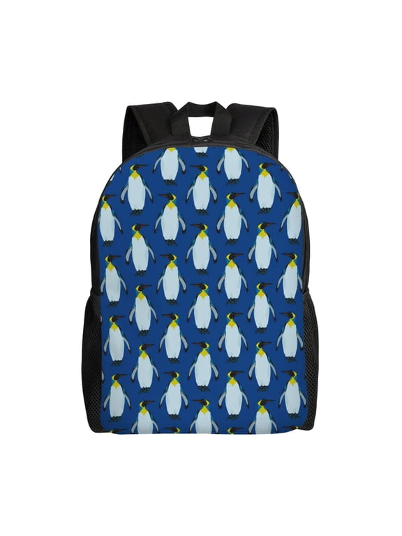Beautiful King Penguin Pattern Print Laptop Backpack,Work Business Backpacks, Large Capacity Nurse Bag College Bookbag for School, Waterproof Casual Daypack for Travel